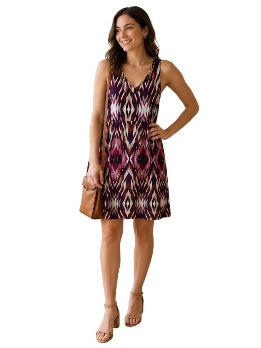 Athleta Sleeveless Geometric Print Dress Pink Purple Athletic Casual Dress - Picture 1 of 10